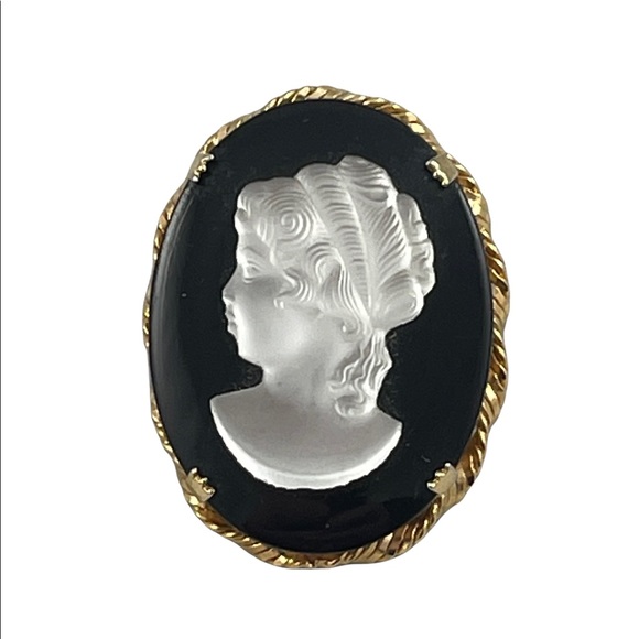 Vintage CZECH glass cameo brooch beautiful’ black silhouette - Picture 4 of 10